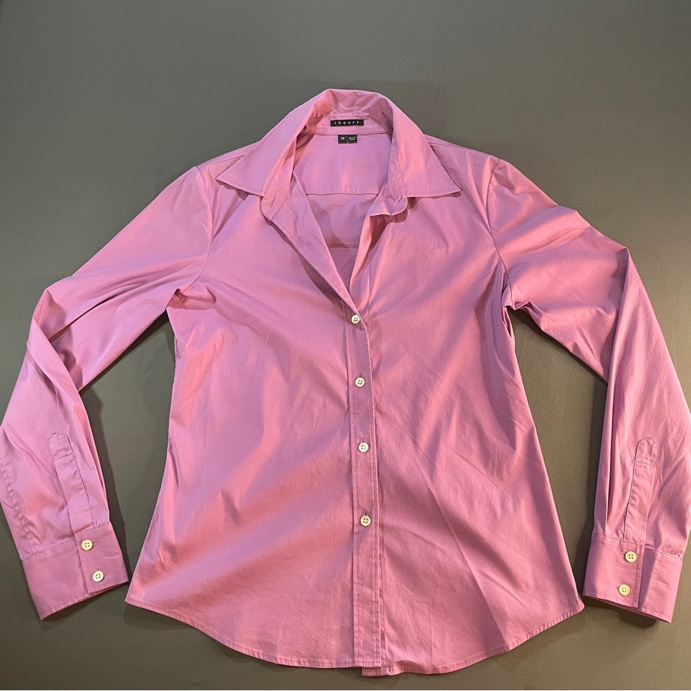 Theory Pink Long Sleeve Button-Down Shirt